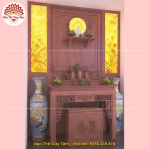 Mẫu phòng thờ đẹp gia tiên chất liệu gỗ sồi, bàn thờ gỗ hiện đại PT10