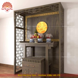 Mẫu phòng thờ đẹp gia tiên chất liệu gỗ sồi, bàn thờ gỗ hiện đại PT102