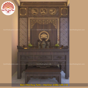 Mẫu phòng thờ đẹp gia tiên chất liệu gỗ sồi, bàn thờ gỗ hiện đại PT106
