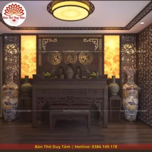 Mẫu phòng thờ đẹp gia tiên chất liệu gỗ sồi, bàn thờ gỗ hiện đại PT107