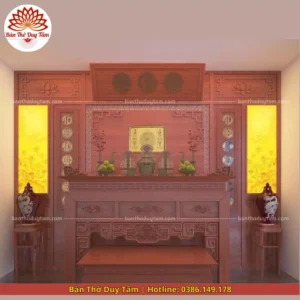 Mẫu phòng thờ đẹp gia tiên chất liệu gỗ sồi, bàn thờ gỗ hiện đại PT110