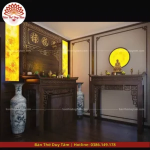 Mẫu phòng thờ đẹp gia tiên chất liệu gỗ sồi, bàn thờ gỗ hiện đại PT109