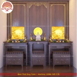 Mẫu phòng thờ đẹp gia tiên chất liệu gỗ sồi, bàn thờ gỗ hiện đại PT113
