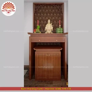 Mẫu phòng thờ đẹp gia tiên chất liệu gỗ sồi, bàn thờ gỗ hiện đại PT115