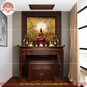 Mẫu phòng thờ đẹp gia tiên chất liệu gỗ sồi, bàn thờ gỗ hiện đại PT116