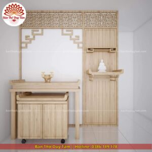 Mẫu phòng thờ đẹp gia tiên chất liệu gỗ sồi, bàn thờ gỗ hiện đại PT117