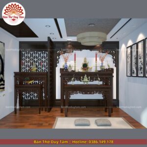 Mẫu phòng thờ đẹp gia tiên chất liệu gỗ sồi, bàn thờ gỗ hiện đại PT118