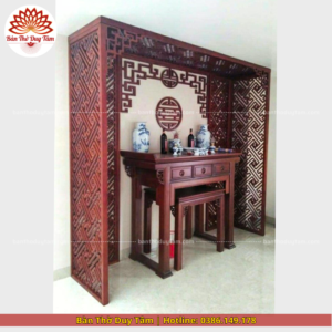Mẫu phòng thờ đẹp gia tiên chất liệu gỗ sồi, bàn thờ gỗ hiện đại PT120