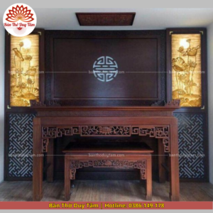 Mẫu phòng thờ đẹp gia tiên chất liệu gỗ sồi, bàn thờ gỗ hiện đại PT126