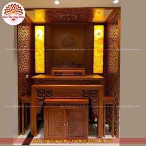 Mẫu phòng thờ đẹp gia tiên chất liệu gỗ sồi, bàn thờ gỗ hiện đại PT128