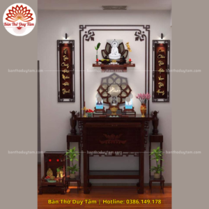 Mẫu phòng thờ đẹp gia tiên chất liệu gỗ sồi, bàn thờ gỗ hiện đại PT141
