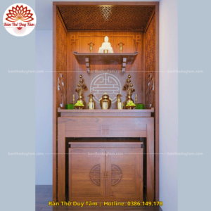Mẫu phòng thờ đẹp gia tiên chất liệu gỗ sồi, bàn thờ gỗ hiện đại PT15
