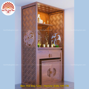 Mẫu phòng thờ đẹp gia tiên chất liệu gỗ sồi, bàn thờ gỗ hiện đại PT15