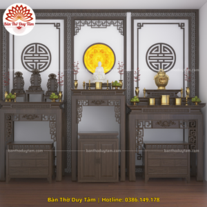 Mẫu phòng thờ đẹp gia tiên chất liệu gỗ sồi, bàn thờ gỗ hiện đại PT17