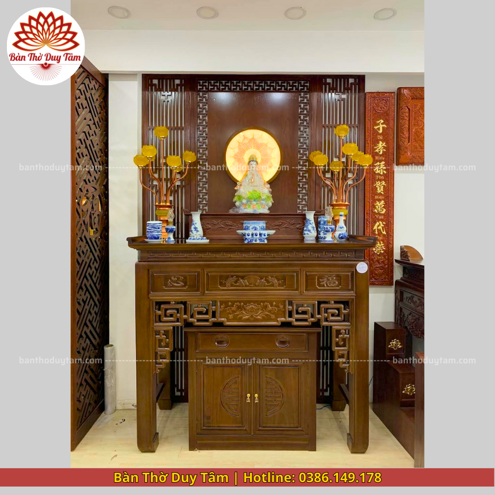 Mẫu phòng thờ đẹp - bàn thờ gỗ hiện đại - PT176