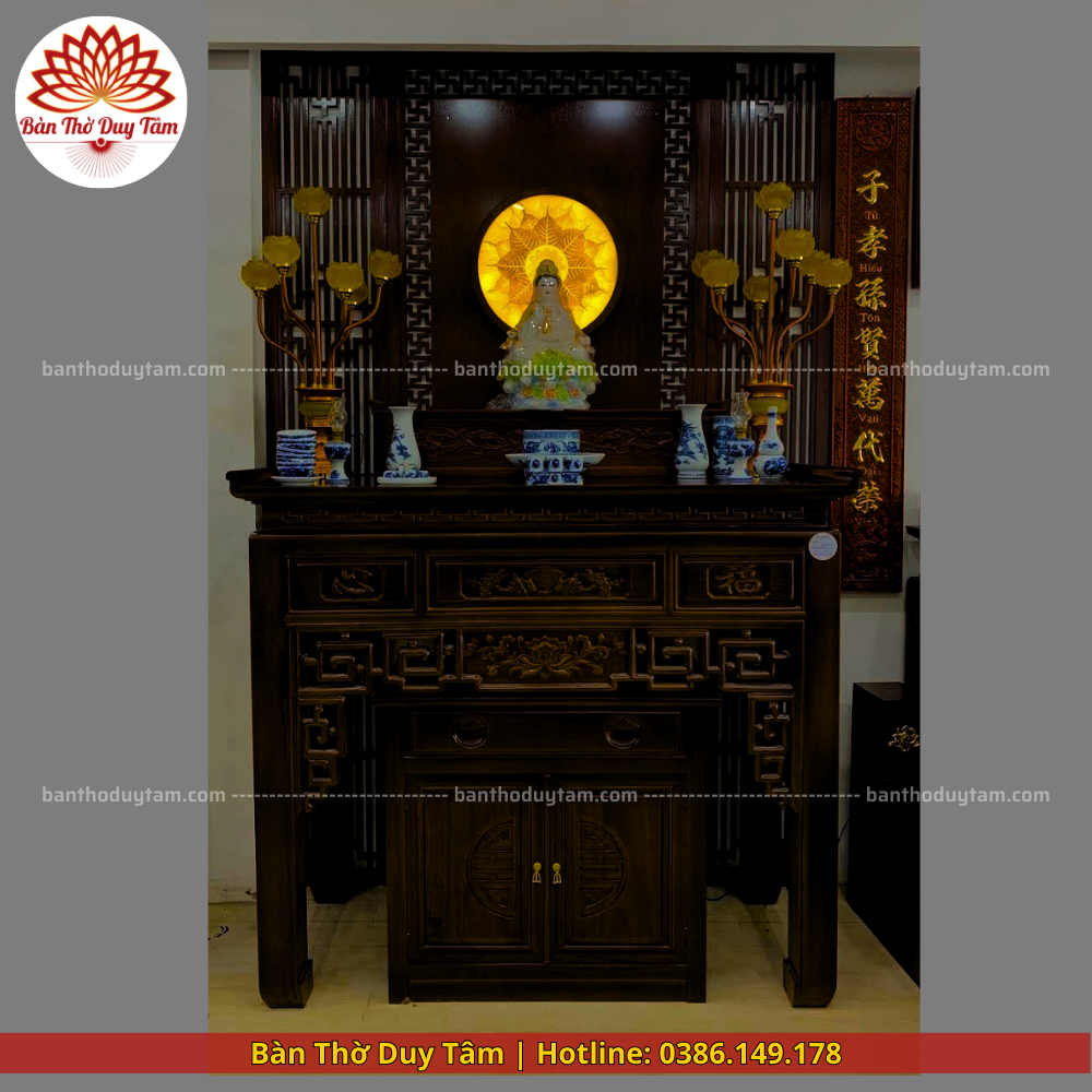 Mẫu phòng thờ đẹp - bàn thờ gỗ hiện đại - PT176
