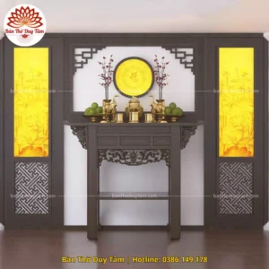 Mẫu phòng thờ đẹp gia tiên chất liệu gỗ sồi, bàn thờ gỗ hiện đại PT18