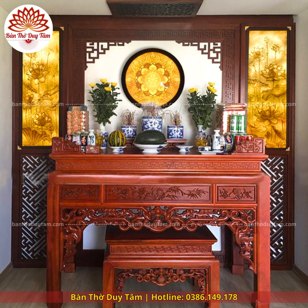 Mẫu phòng thờ đẹp - bàn thờ gỗ hiện đại - PT190