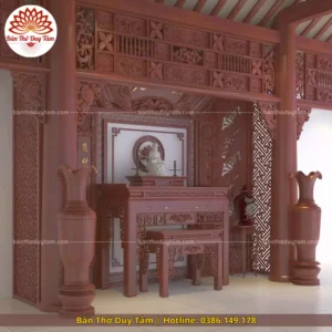 Mẫu phòng thờ đẹp gia tiên chất liệu gỗ sồi, bàn thờ gỗ hiện đại PT23