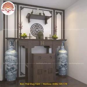 Mẫu phòng thờ đẹp gia tiên chất liệu gỗ sồi, bàn thờ gỗ hiện đại PT24