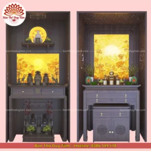 Mẫu phòng thờ đẹp gia tiên chất liệu gỗ sồi, bàn thờ gỗ hiện đại PT25