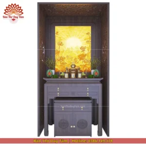 Mẫu phòng thờ đẹp gia tiên chất liệu gỗ sồi, bàn thờ gỗ hiện đại PT25