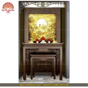 Mẫu phòng thờ đẹp gia tiên chất liệu gỗ sồi, bàn thờ gỗ hiện đại PT29