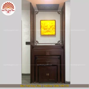 Mẫu phòng thờ đẹp gia tiên chất liệu gỗ sồi, bàn thờ gỗ hiện đại PT34