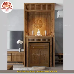 Mẫu phòng thờ đẹp gia tiên chất liệu gỗ sồi, bàn thờ gỗ hiện đại PT35