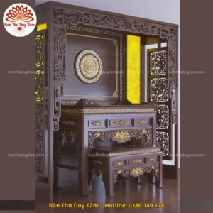 Mẫu phòng thờ đẹp gia tiên chất liệu gỗ sồi, bàn thờ gỗ hiện đại PT4