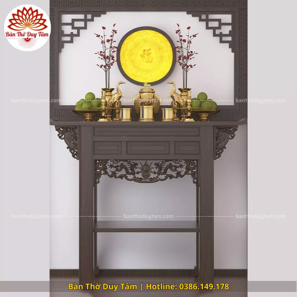 Mẫu phòng thờ đẹp gia tiên chất liệu gỗ sồi, bàn thờ gỗ hiện đại PT40