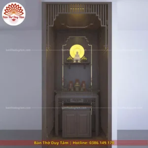 Mẫu phòng thờ đẹp gia tiên chất liệu gỗ sồi, bàn thờ gỗ hiện đại PT42