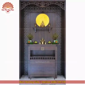 Mẫu phòng thờ đẹp gia tiên chất liệu gỗ sồi, bàn thờ gỗ hiện đại PT46