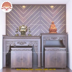 Mẫu phòng thờ đẹp gia tiên chất liệu gỗ sồi, bàn thờ gỗ hiện đại PT47
