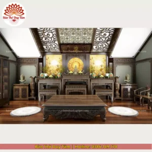 Mẫu phòng thờ đẹp gia tiên chất liệu gỗ sồi, bàn thờ gỗ hiện đại PT48