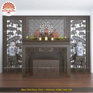 Mẫu phòng thờ đẹp gia tiên chất liệu gỗ sồi, bàn thờ gỗ hiện đại PT5