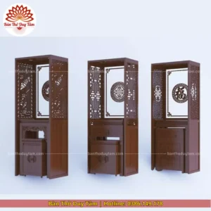 Mẫu phòng thờ đẹp gia tiên chất liệu gỗ sồi, bàn thờ gỗ hiện đại PT51