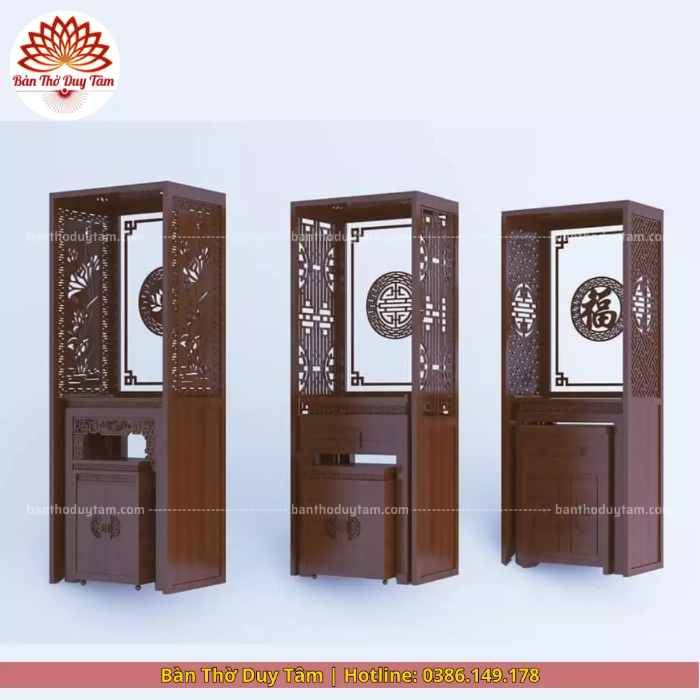 Mẫu phòng thờ đẹp gia tiên chất liệu gỗ sồi, bàn thờ gỗ hiện đại PT51