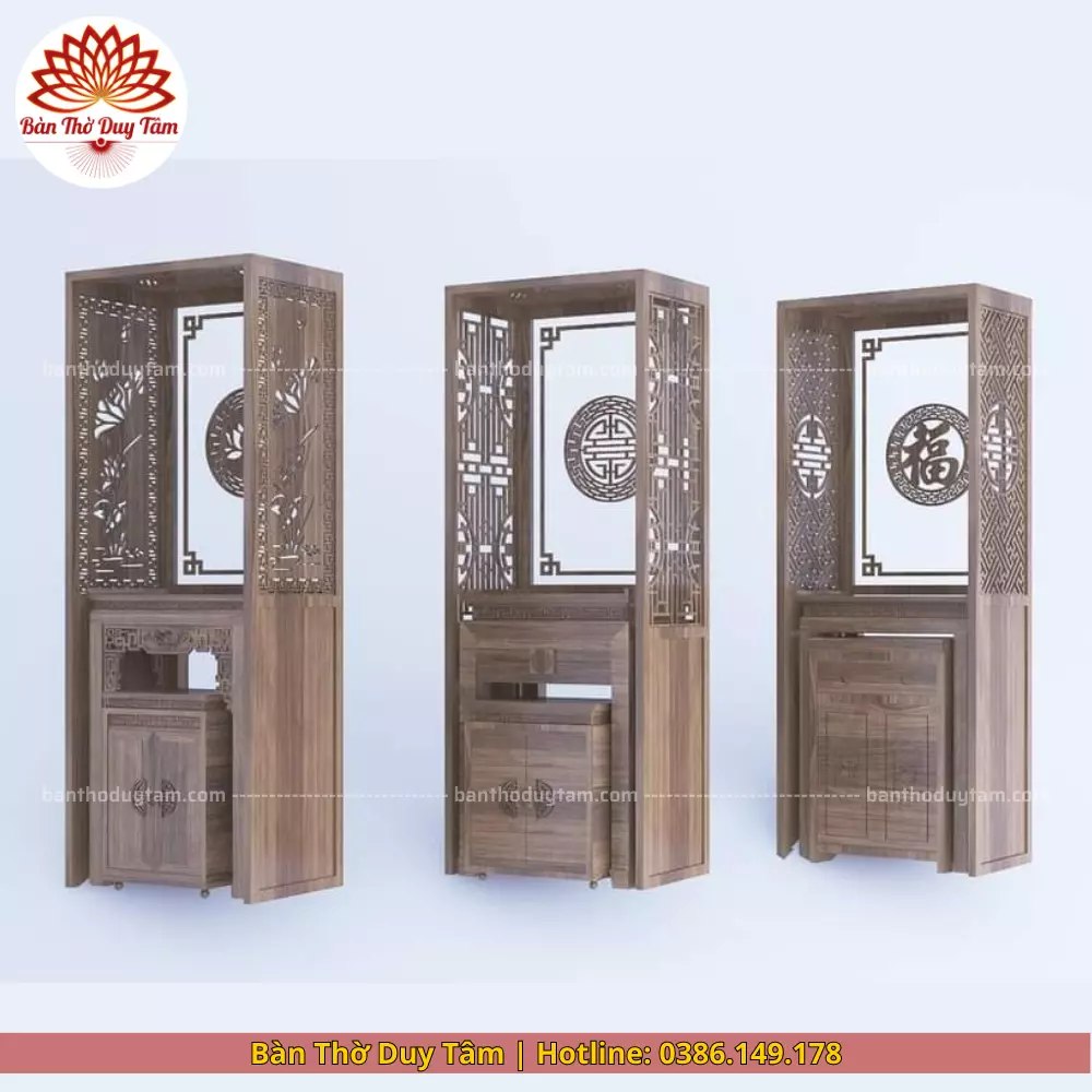Mẫu phòng thờ đẹp gia tiên chất liệu gỗ sồi, bàn thờ gỗ hiện đại PT51