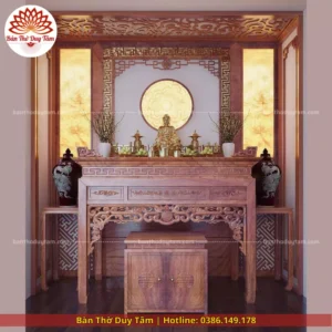 Mẫu phòng thờ đẹp gia tiên chất liệu gỗ sồi, bàn thờ gỗ hiện đại PT56