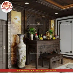 Mẫu phòng thờ đẹp gia tiên chất liệu gỗ sồi, bàn thờ gỗ hiện đại PT59