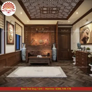 Mẫu phòng thờ đẹp gia tiên chất liệu gỗ sồi, bàn thờ gỗ hiện đại PT62