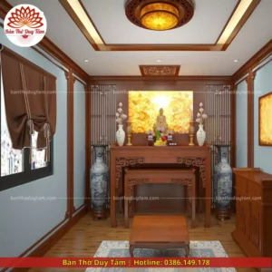Mẫu phòng thờ đẹp gia tiên chất liệu gỗ sồi, bàn thờ gỗ hiện đại PT64
