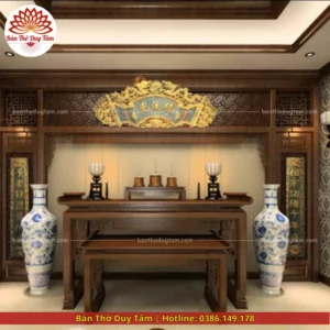 Mẫu phòng thờ đẹp gia tiên chất liệu gỗ sồi, bàn thờ gỗ hiện đại PT65