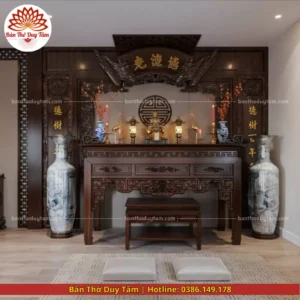 Mẫu phòng thờ đẹp gia tiên chất liệu gỗ sồi, bàn thờ gỗ hiện đại PT66