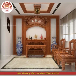 Mẫu phòng thờ đẹp gia tiên chất liệu gỗ sồi, bàn thờ gỗ hiện đại PT68
