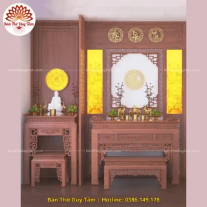 Mẫu phòng thờ đẹp gia tiên chất liệu gỗ sồi, bàn thờ gỗ hiện đại PT7