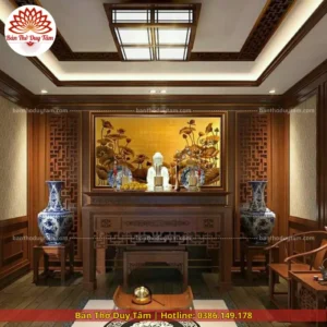 Mẫu phòng thờ đẹp gia tiên chất liệu gỗ sồi, bàn thờ gỗ hiện đại PT70