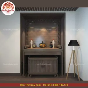 Mẫu phòng thờ đẹp gia tiên chất liệu gỗ sồi, bàn thờ gỗ hiện đại PT71
