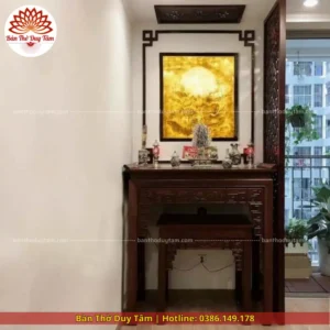 Mẫu phòng thờ đẹp gia tiên chất liệu gỗ sồi, bàn thờ gỗ hiện đại PT72